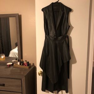 BCBGMAXAZRIA Faux Leather Drape Front Long Vest